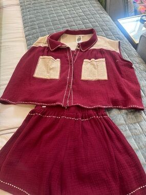 QUEEN OF SPARKLES Burgundy and Cream Two-Piece Set